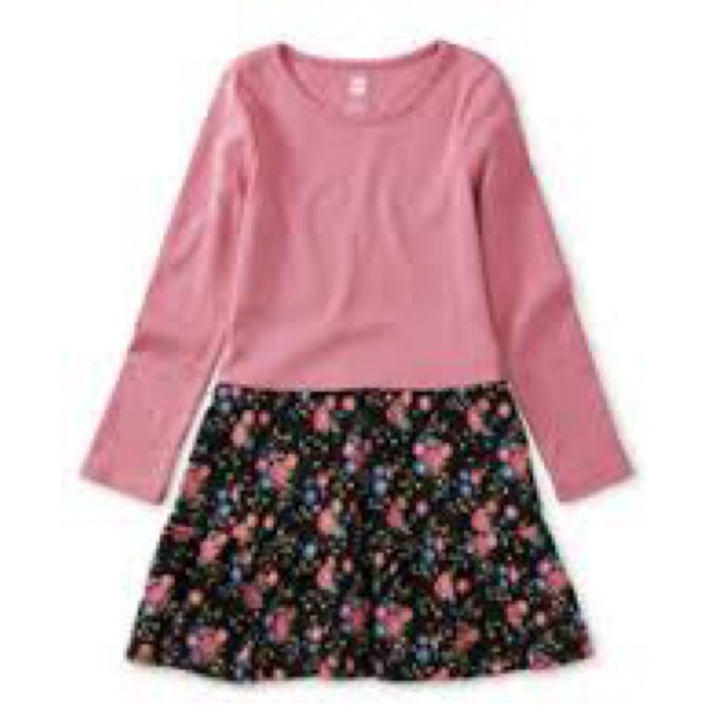 Tea Collection Floral Skirt Twirly Ballet Dress Long Sleeved Pink Multi